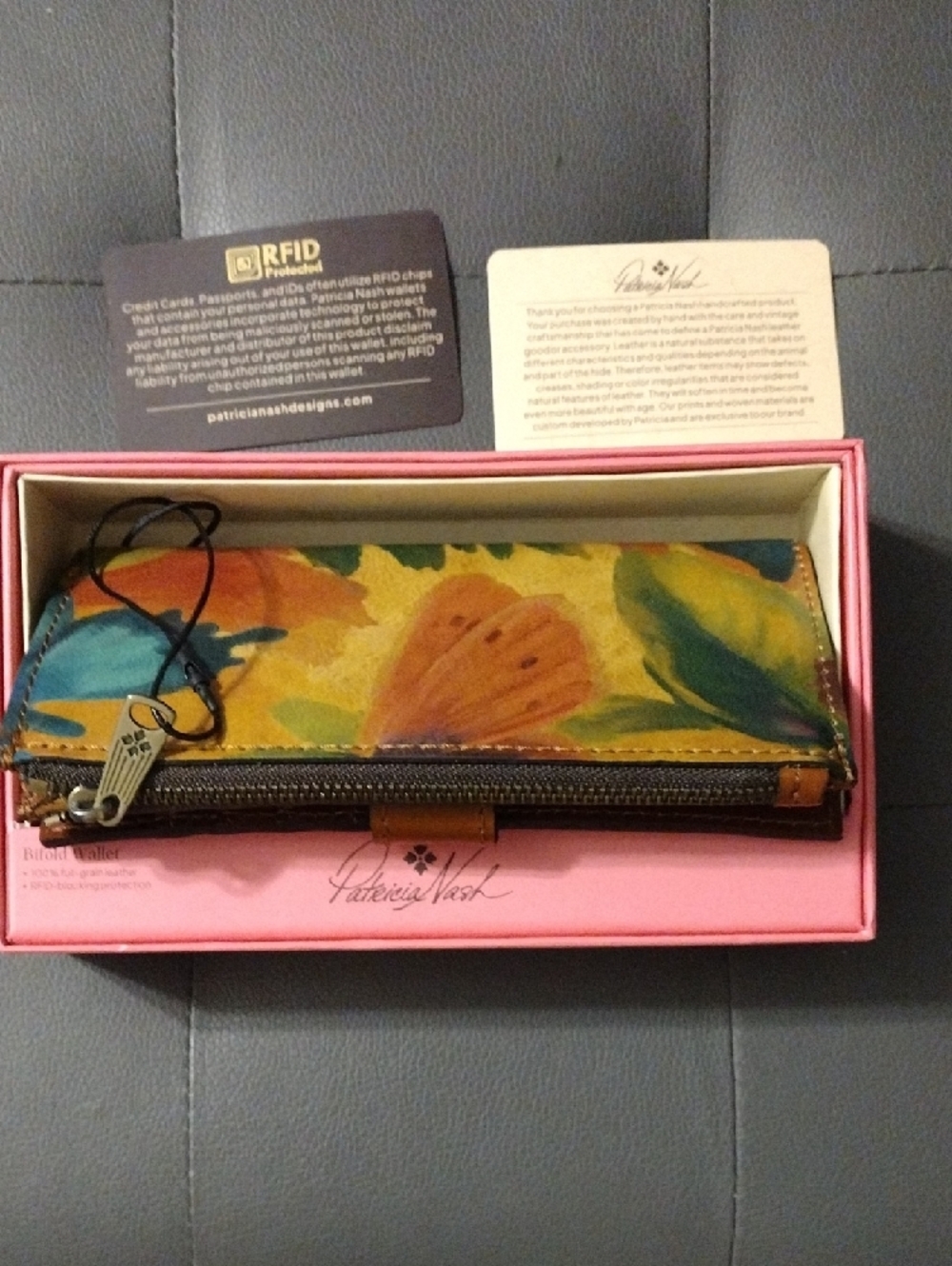 Patricia Nash Multicolor Floral Leather Wallet with Brown Snap - Picture 3 of 5